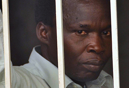 Kwoyelo, a former director of field operations in the rebel group Lord's Resistance Army, is seen at a detention centre after the constitutional court ordered that he should be released in Uganda's capital Kampal